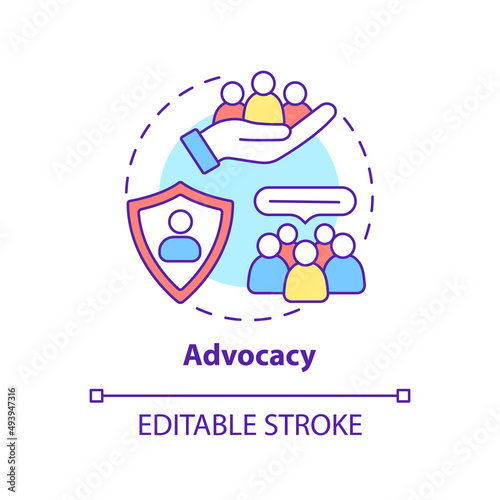 Advocacy concept icon. Serving public interest. PR code of ethics abstract idea thin line illustration. Isolated outline drawing. Editable stroke. Arial, Myriad Pro-Bold fonts used
