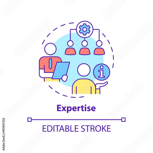 Expertise concept icon. Analysing business processes. PR code of ethics abstract idea thin line illustration. Isolated outline drawing. Editable stroke. Arial, Myriad Pro-Bold fonts used