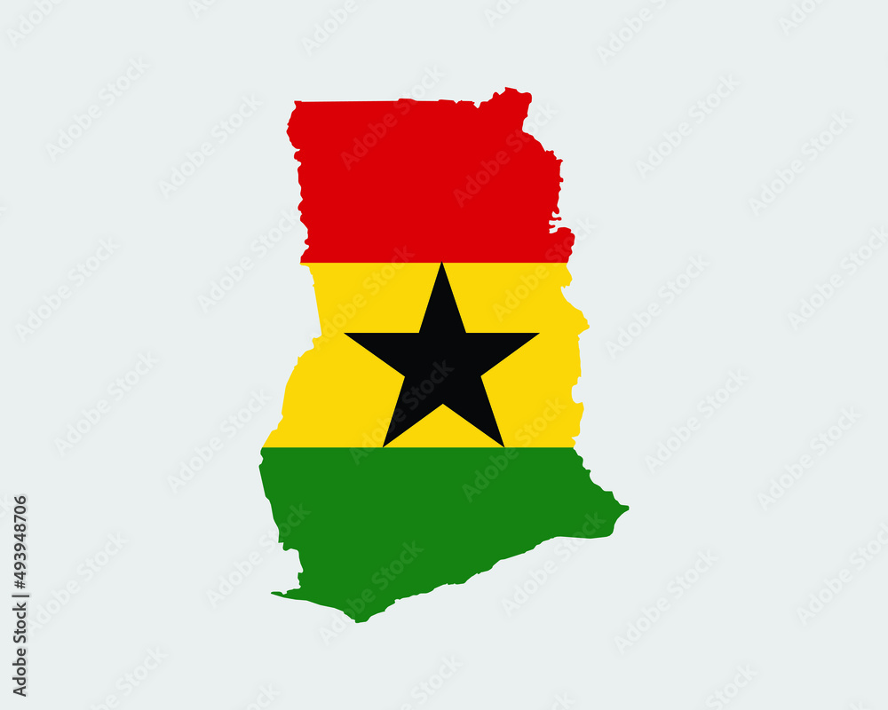 Ghana Map Flag. Map of the Republic of Ghana with the Ghanaian country