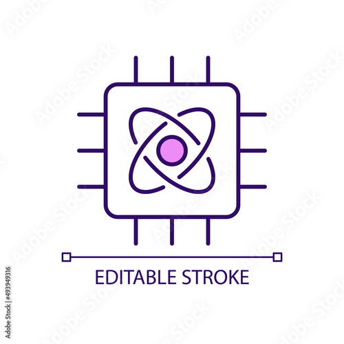 Technology and physics of quantum RGB color icon. Method of digital information processing. Isolated vector illustration. Simple filled line drawing. Editable stroke. Arial font used