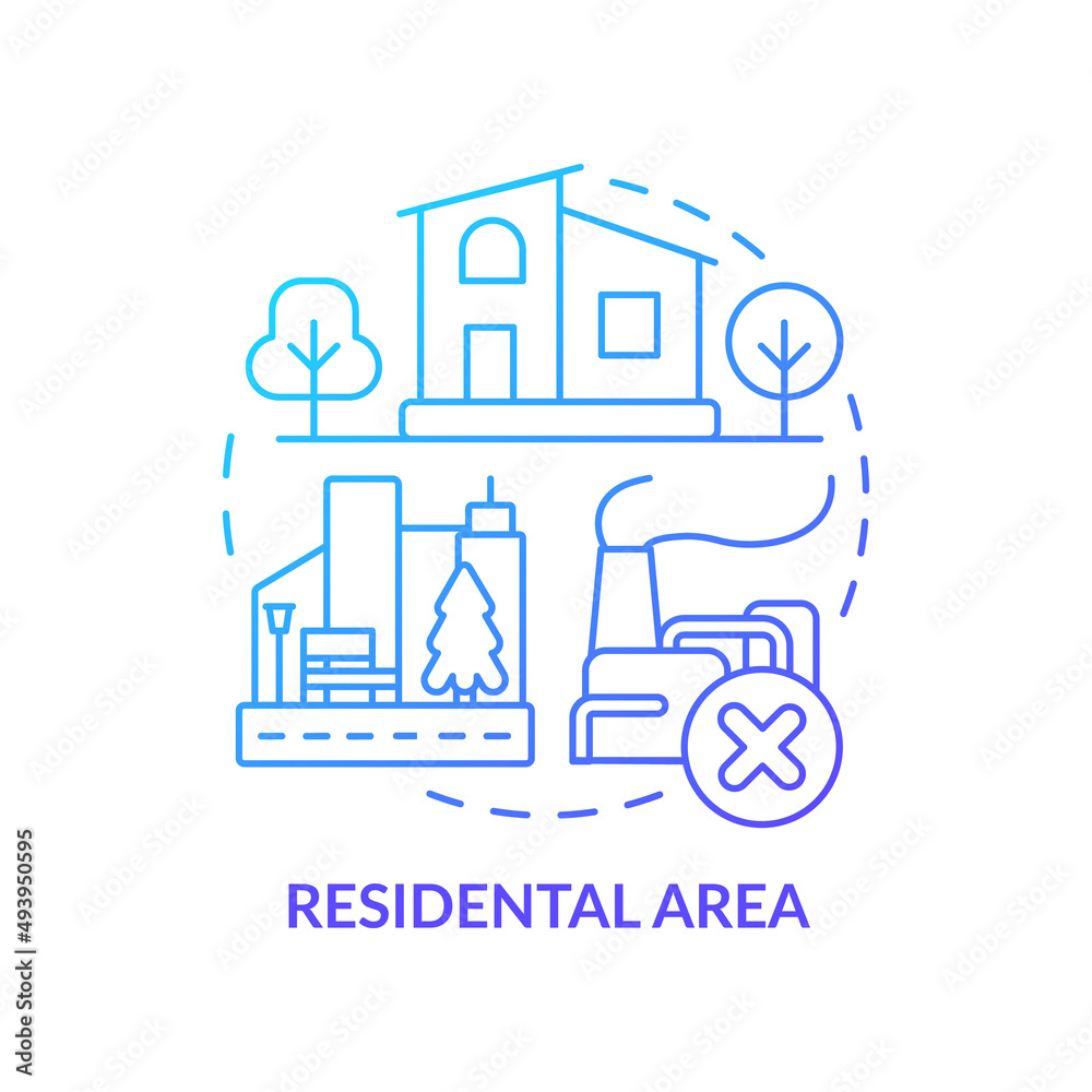 Residential area blue gradient concept icon. Land use classification abstract idea thin line illustration. Neighborhoods. Permanent residence. Isolated outline drawing. Myriad Pro-Bold font used