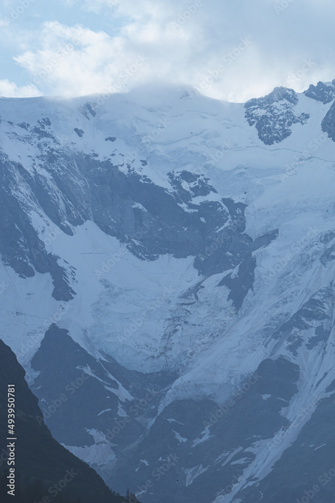 The Alps near Monterosa and its glaciers during a late summer day, near the town of Macugnaga, Italy - September 2021.