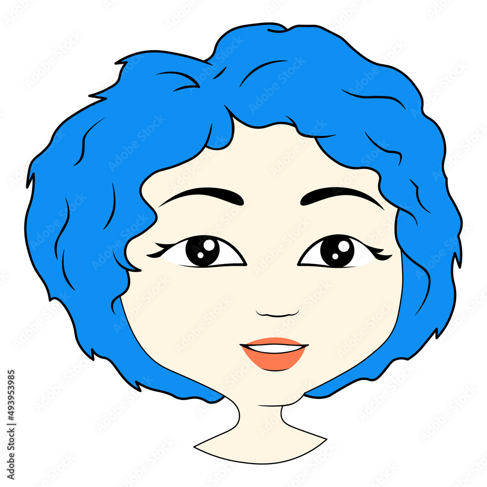 Girl's face with curly blue hair cartoon isolated illustration Stock Vector | Adobe Stock