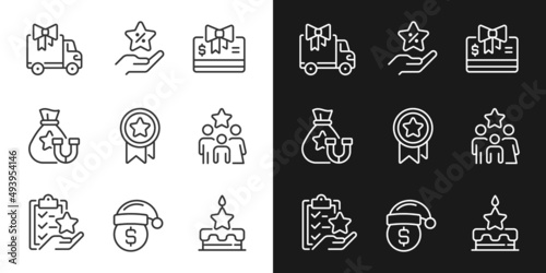 Financial compensation pixel perfect linear icons set for dark, light mode. Marketing strategy. Engagement. Thin line symbols for night, day theme. Isolated illustrations. Editable stroke