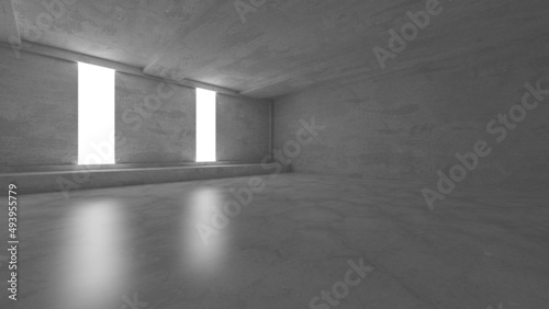 Dark Concrete Wall Architecture. Empty Room