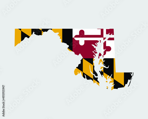 Maryland Map Flag. Map of MD, USA with the state flag. United States, America, American, United States of America, US State Banner. Vector illustration. photo