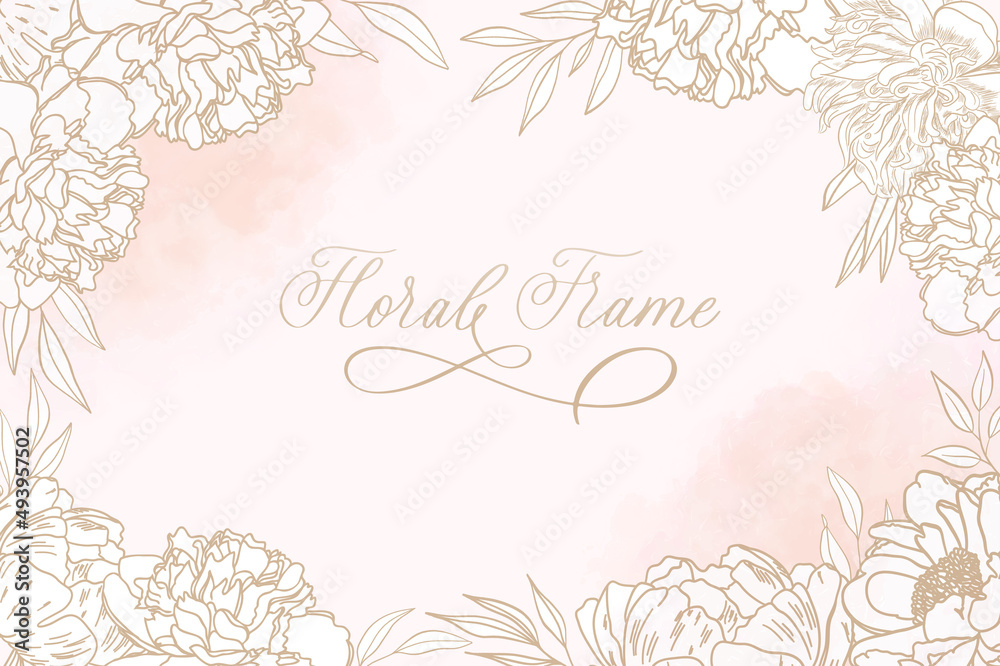 Beautiful floral frame background with soft flower and watercolor stain