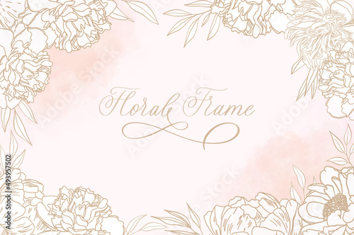 Beautiful floral frame background with soft flower and watercolor stain