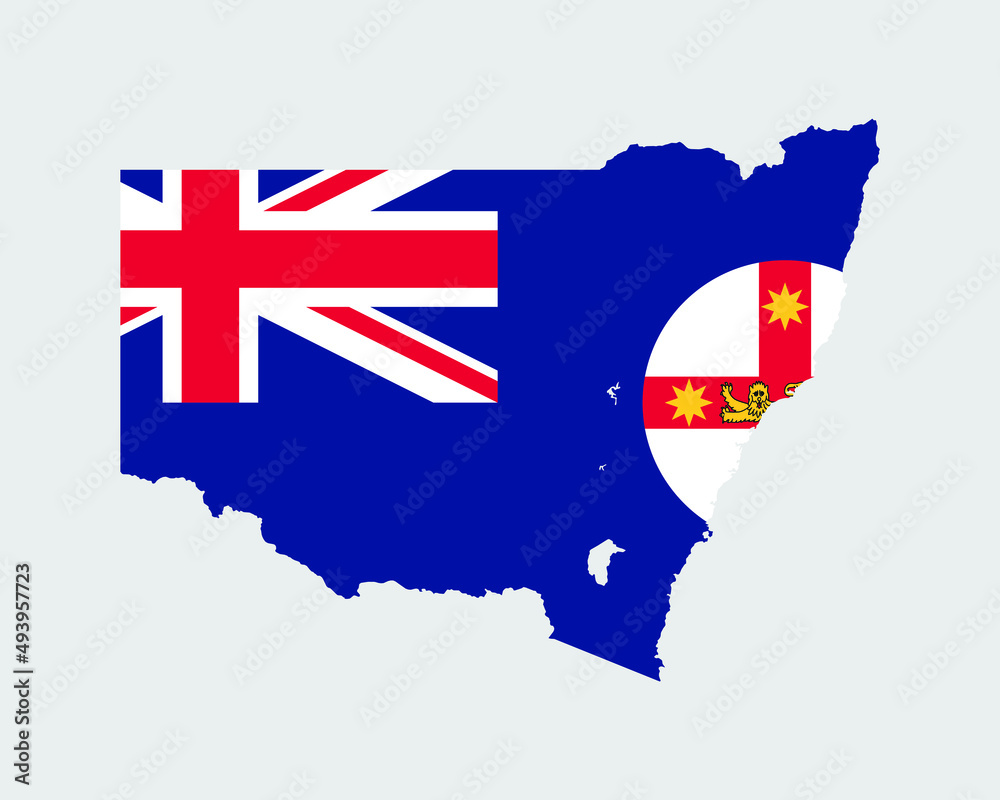 New South Wales Map Flag. Map of NSW with state flag. Australian State