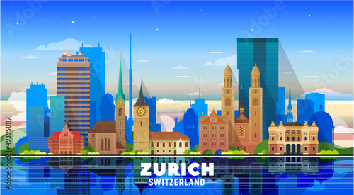 Photography Zurich Switzerland skyline with panorama at sky background