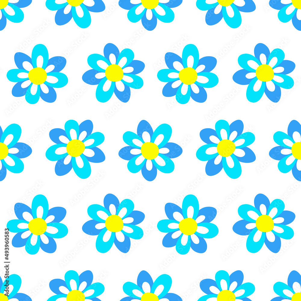 Floral cartoon pattern cute seamless flowers on white background
