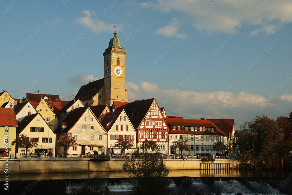Naklejka premium The view of the Neckar river embankment in Nuertingen, Germany