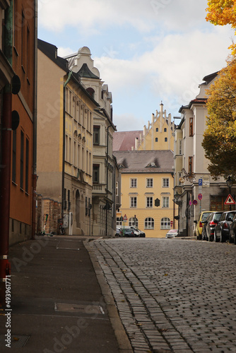 Old paved street in the center of Augsburg, Germany