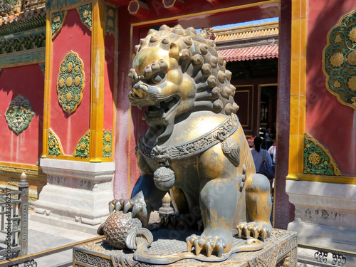 Photography Bronze lion statue in The Forbidden City in Beijing, China