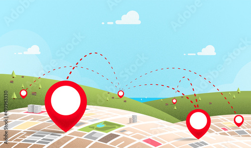 gps navigation showing in the city and outlying districts