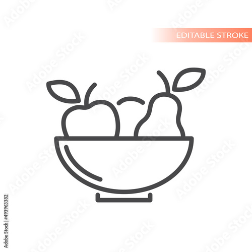 Bowl of fruits line vector icon. Pear and apple, fruit portion outlined symbol.