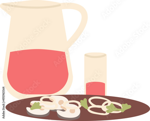 Traditional Russian Food Herring with Onion and Compote Illustration