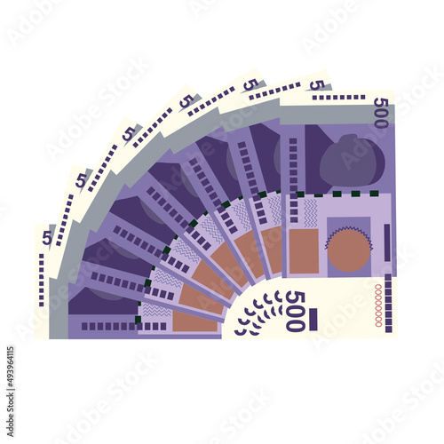 Kyrgyz som Vector Illustration. Kyrgyzstan money set bundle banknotes. Paper money 500 som. Flat style. Isolated on white background. Simple minimal design.