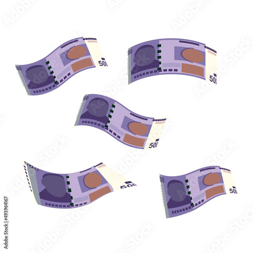 Kyrgyz som Vector Illustration. Kyrgyzstan money set bundle banknotes. Falling, flying money 500 som. Flat style. Isolated on white background. Simple minimal design.