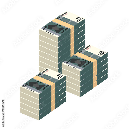 Kyrgyz som Vector Illustration. Kyrgyzstan money set bundle banknotes. Paper money 1000 som. Flat style. Isolated on white background. Simple minimal design.