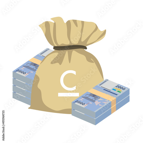 Kyrgyz som Vector Illustration. Kyrgyzstan money set bundle banknotes. Money bag 2000 som. Flat style. Isolated on white background. Simple minimal design.