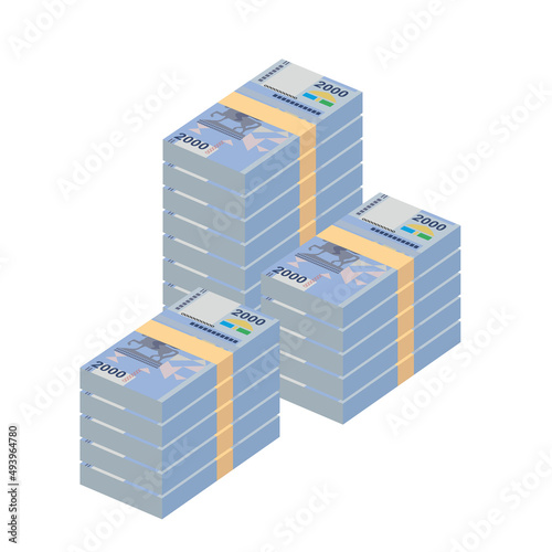 Kyrgyz som Vector Illustration. Kyrgyzstan money set bundle banknotes. Paper money 2000 som. Flat style. Isolated on white background. Simple minimal design.