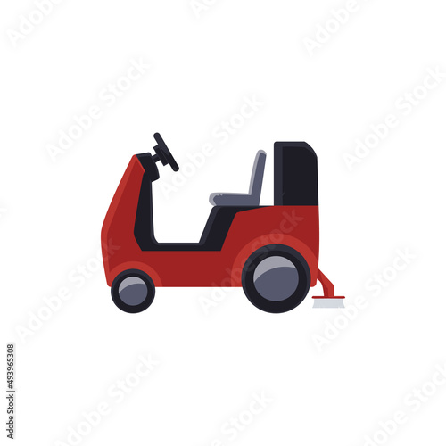 Floor washing and vacuuming machine flat cartoon vector illustration isolated.