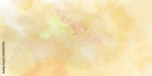 Abstract watercolor background with splashes Orange ink and watercolor textures on white paper background. Dry and wet brush stroke effects.