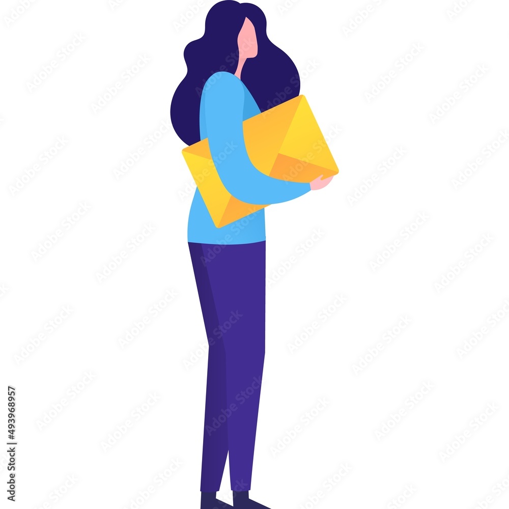 Woman holding envelop email letter vector icon Woman holding envelop email letter vector icon