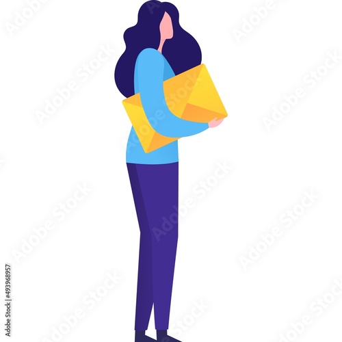 Woman holding envelop email letter vector icon