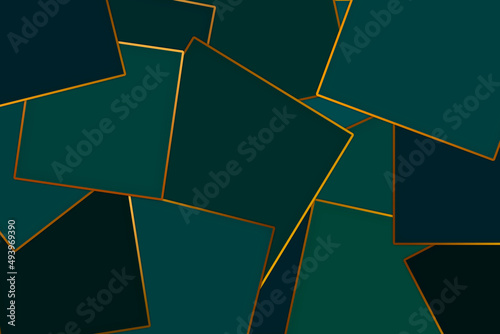 golden shiny lines around shapes royal green wallpaper of boxes. trendy creative design of squares for the background