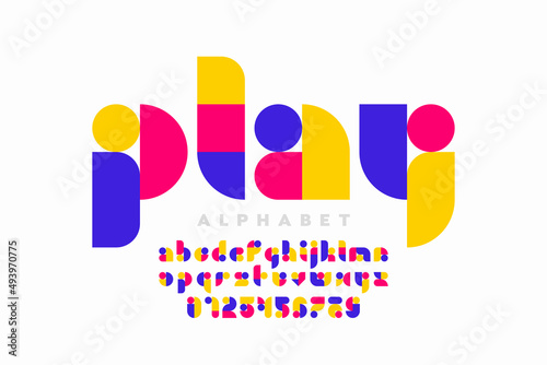 Modern playful style font design, alphabet letters and numbers vector illustration