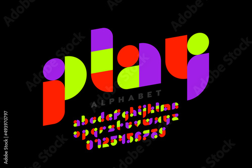 Modern playful style font design, alphabet letters and numbers vector illustration