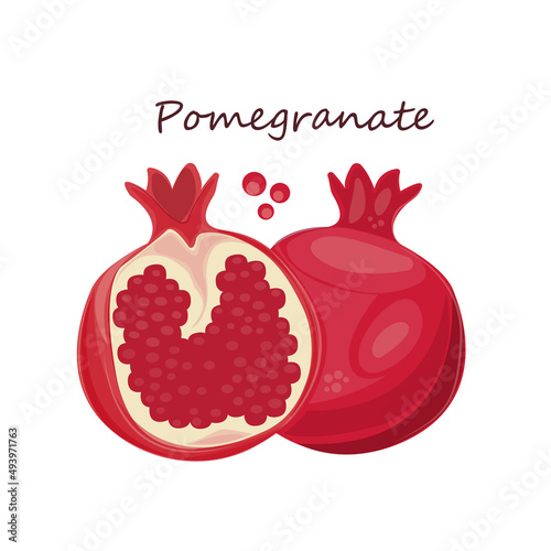 fresh summer pomegranate fruit. colorful  isolated on white background ideal for use in print as a print on clothing. also for use on banners, flyers, menus