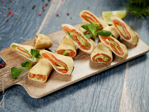 Salmon lavash rolls with dill