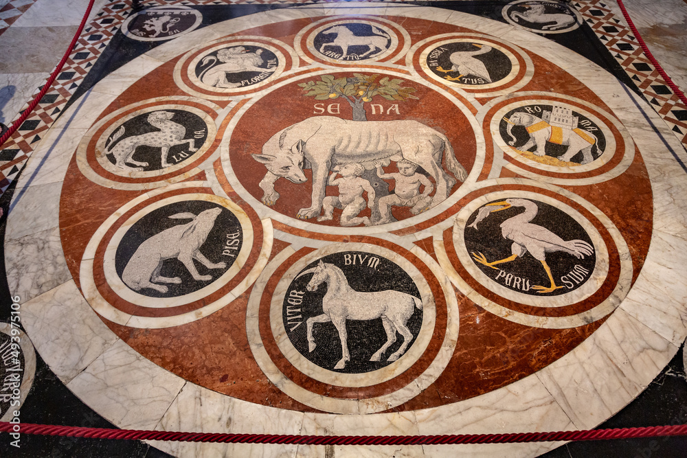 Marble floor of the cathedral of Siena, Tuscany, Italy - obrazy, fototapety, plakaty 