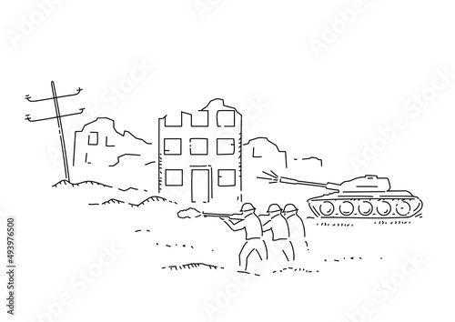 military operation in city with tanks and soldiers