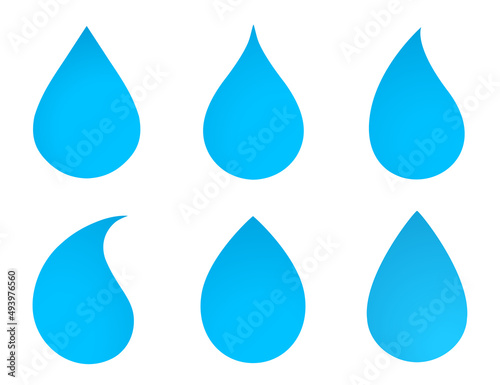 set of blue water drops isolated silhouettes