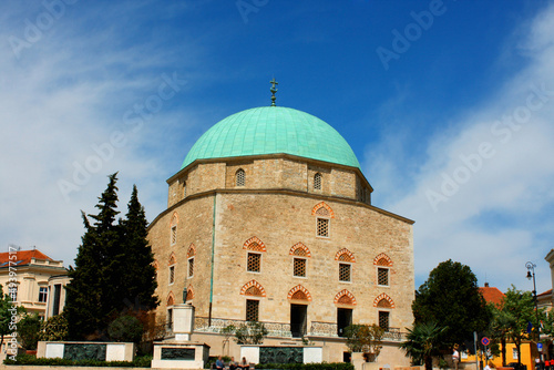 Scenic view of Szechenyi Square in Pecs with mosque, Southern Hungary photo