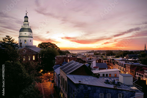 Scenic view of historic Annapolis city at sunset photo
