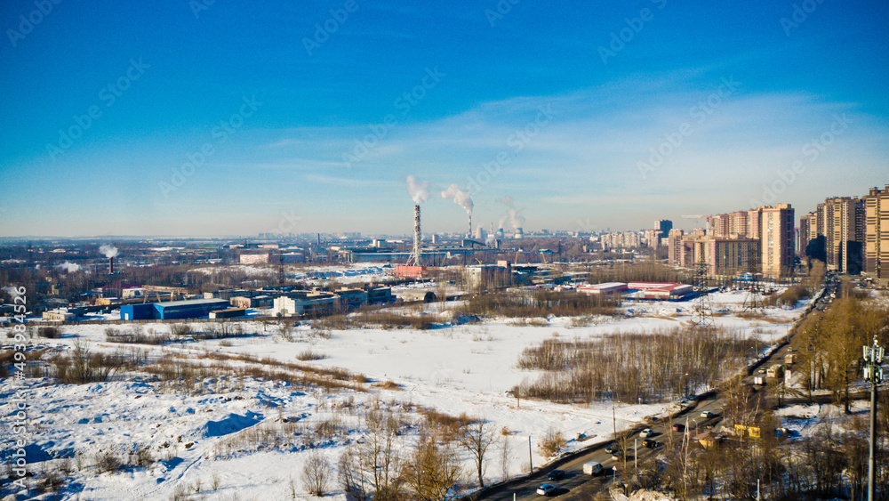 panorama of new buildings on the outskirts of the city against the sky close-up