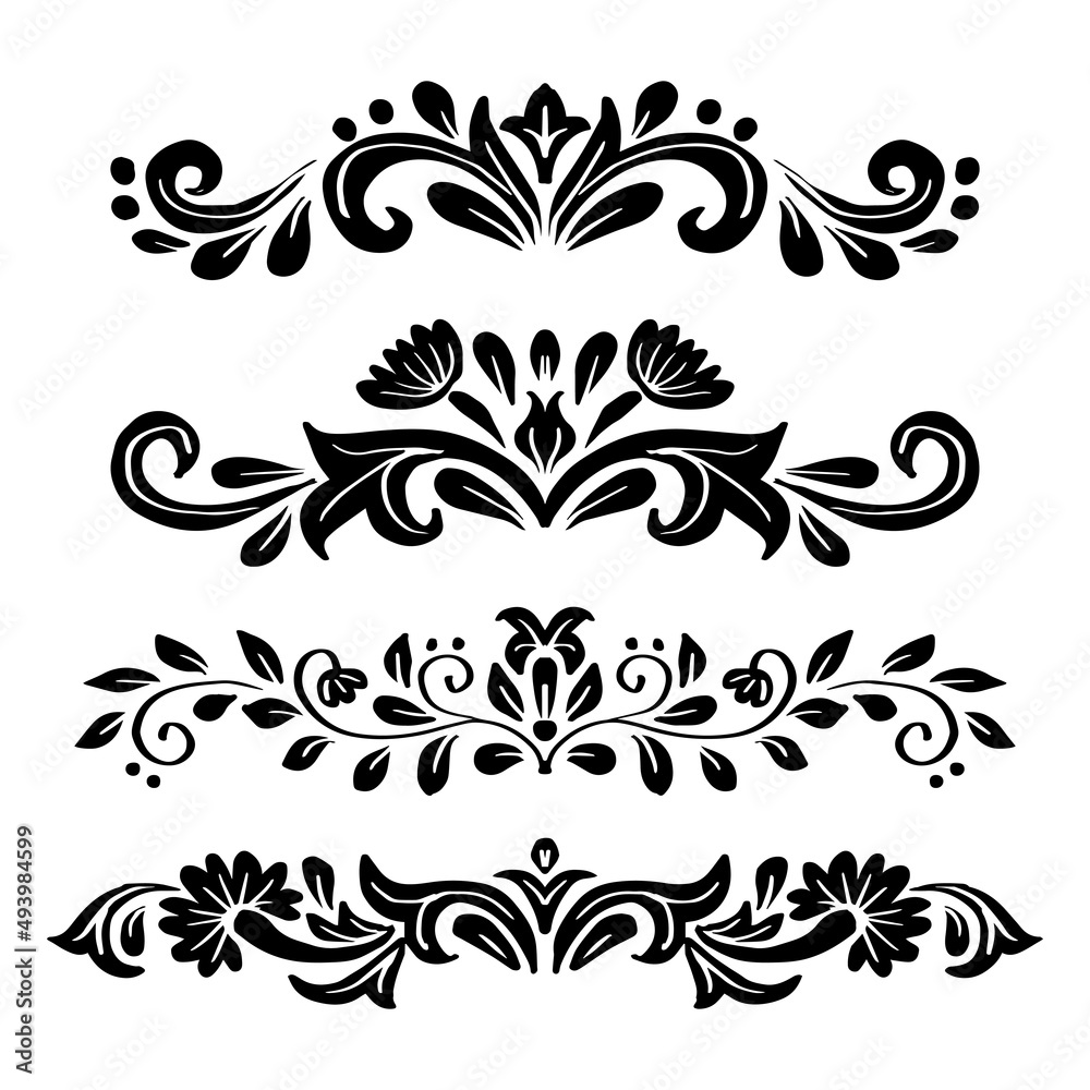 Set of floral borders and ornaments