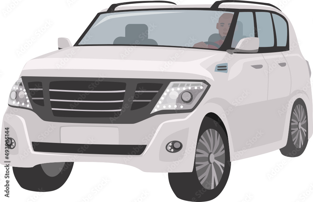 Man Driving White Off Roader Car Colored Illustration