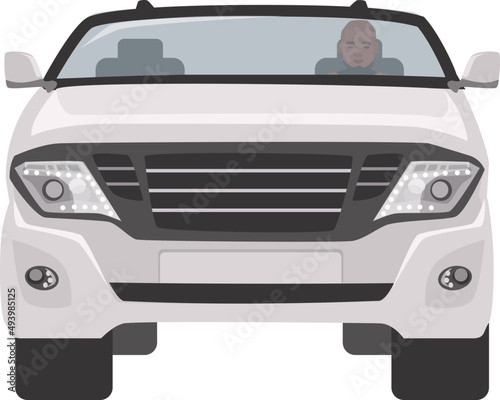 Man Driving White Off Roader Car Front View Illustration