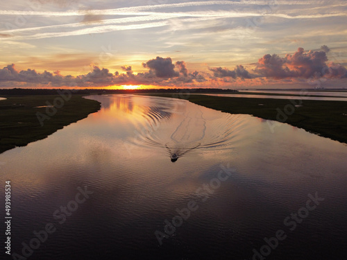 Beautiful sunrise above the river. Camden County, Georgia, USA. photo