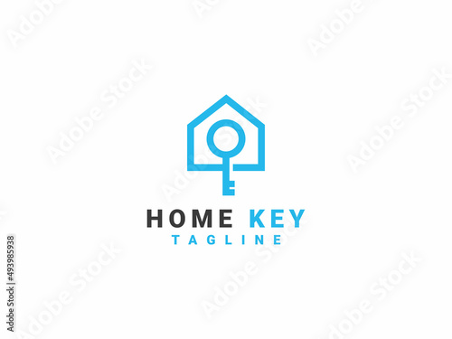 Home key logo template, house and key concept