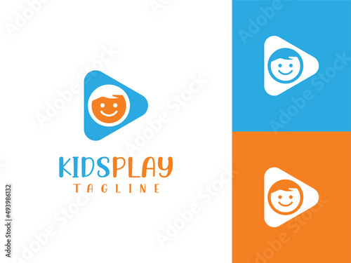 colorful kid play logo template, children logo