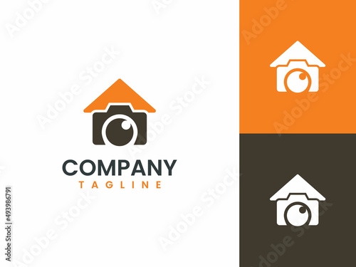 real estate photography logo template, house and camera concept