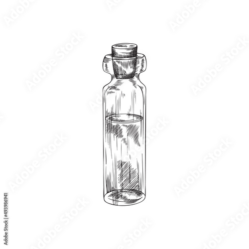 Essential or cooking oil vintage bottle engraving vector illustration isolated.