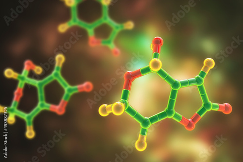 Molecule of patulin toxin, 3D illustration